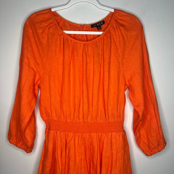 J. Crew Orange Palermo Smocked Waist Linen Mini Dress Size XS - Picture 4 of 7